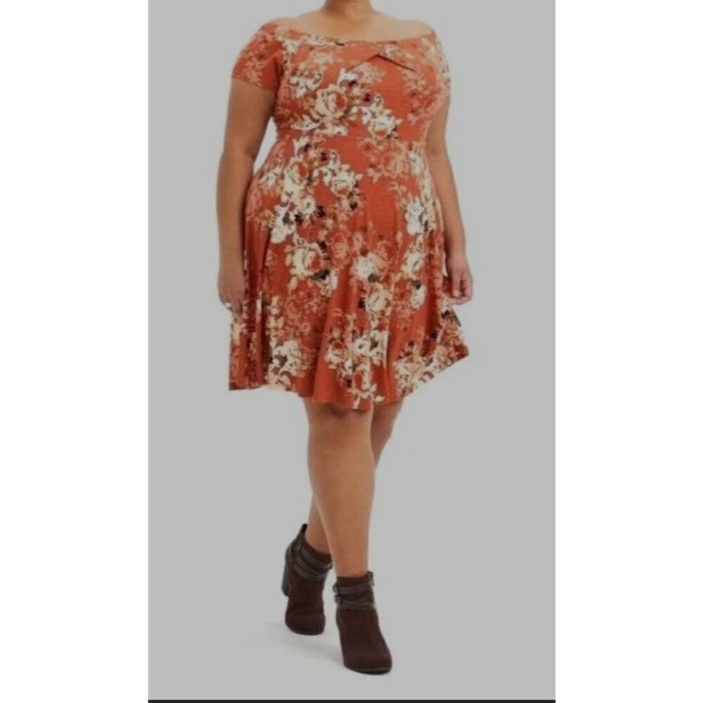 Torrid Size 5 Print Off Shoulder Fit & Flare Knit Dress Summer Plus Size (R)